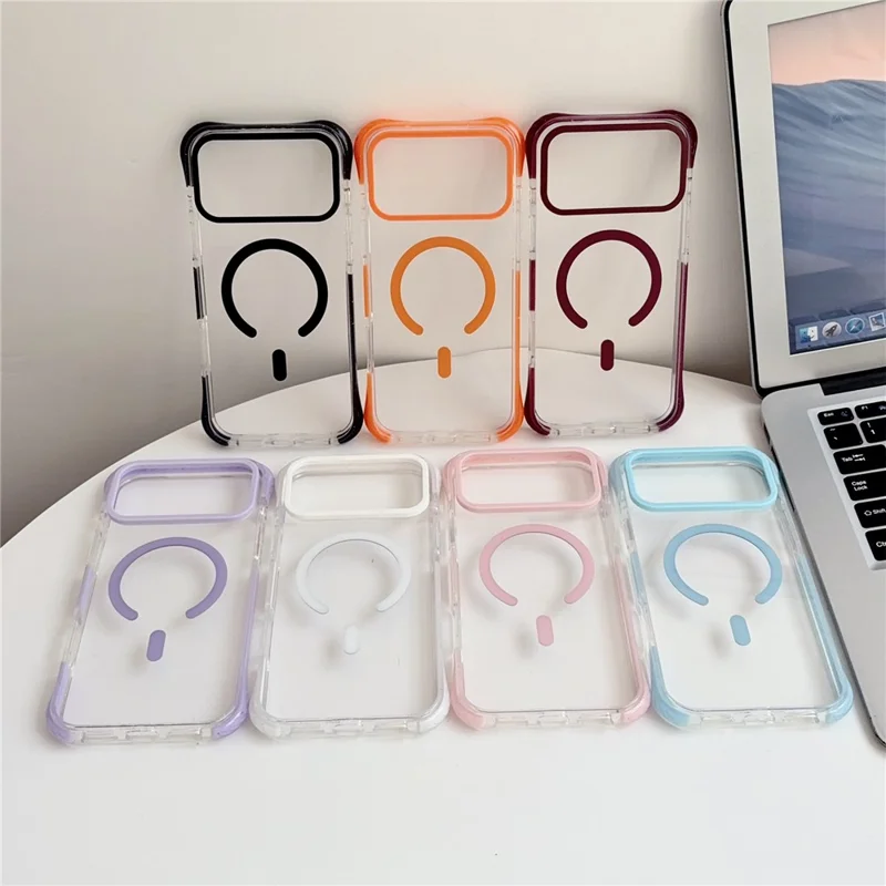 For iPhone 18 Pro / 17 Pro Case Compatible with MagSafe Airbag Shockproof PC + TPU Clear Phone Cover - Orange