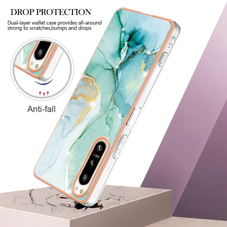 Para Sony Xperia 5 IV 5G YB IMD Series-2 Electroplating IMD Marble Pattern Phone Case Drop-proof TPU Back Cover - Verde 003