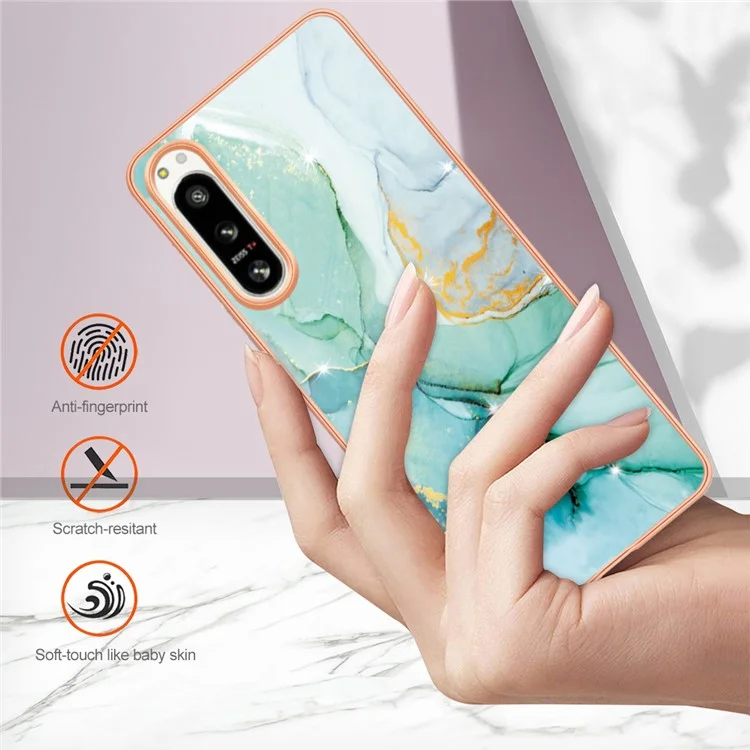 Para Sony Xperia 5 IV 5G YB IMD Series-2 Electroplating IMD Marble Pattern Phone Case Drop-proof TPU Back Cover - Verde 003