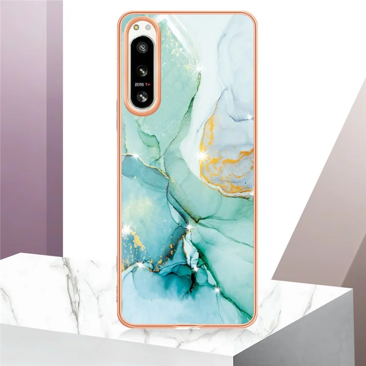 Para Sony Xperia 5 IV 5G YB IMD Series-2 Electroplating IMD Marble Pattern Phone Case Drop-proof TPU Back Cover - Verde 003