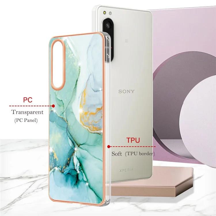 Para Sony Xperia 5 IV 5G YB IMD Series-2 Electroplating IMD Marble Pattern Phone Case Drop-proof TPU Back Cover - Verde 003