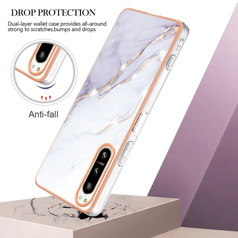 TPU-hoesje voor Sony Xperia 5 IV 5G met IMD marmeren patroon en geëlogeerd achterpaneel - Wit 006