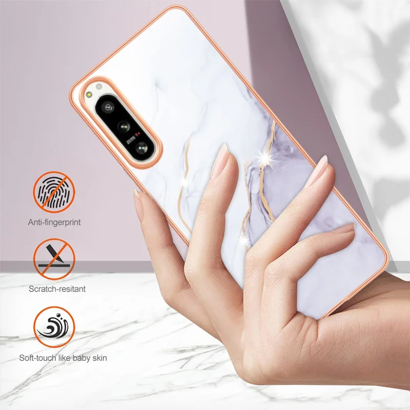 TPU-hoesje voor Sony Xperia 5 IV 5G met IMD marmeren patroon en geëlogeerd achterpaneel - Wit 006