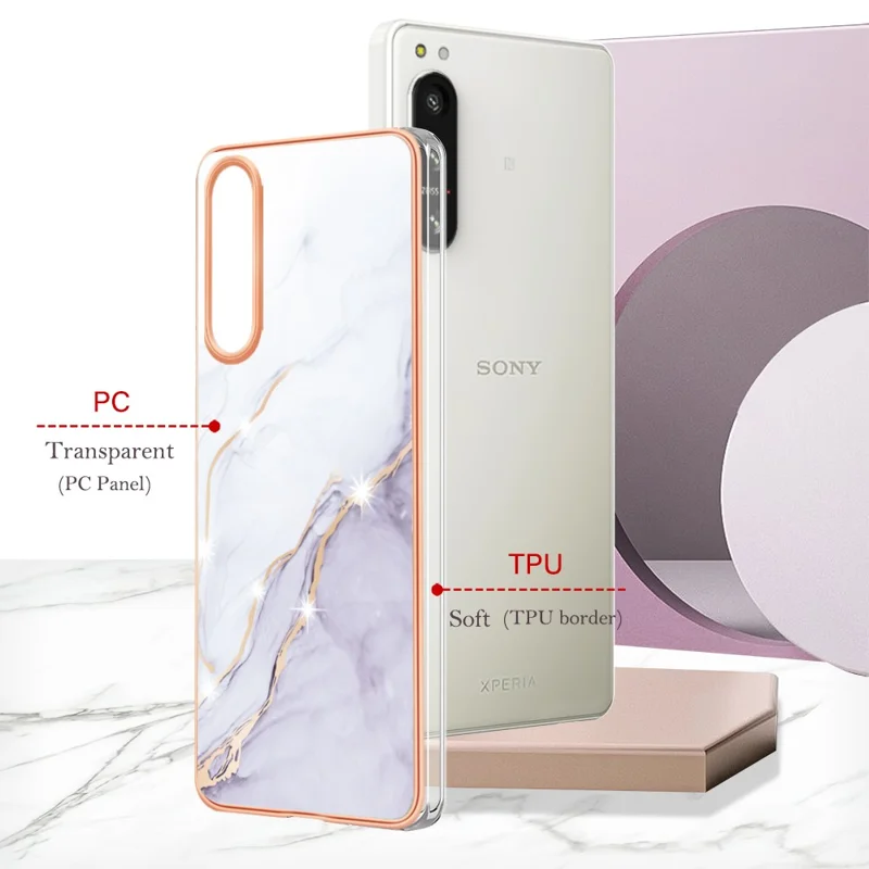 TPU-hoesje voor Sony Xperia 5 IV 5G met IMD marmeren patroon en geëlogeerd achterpaneel - Wit 006