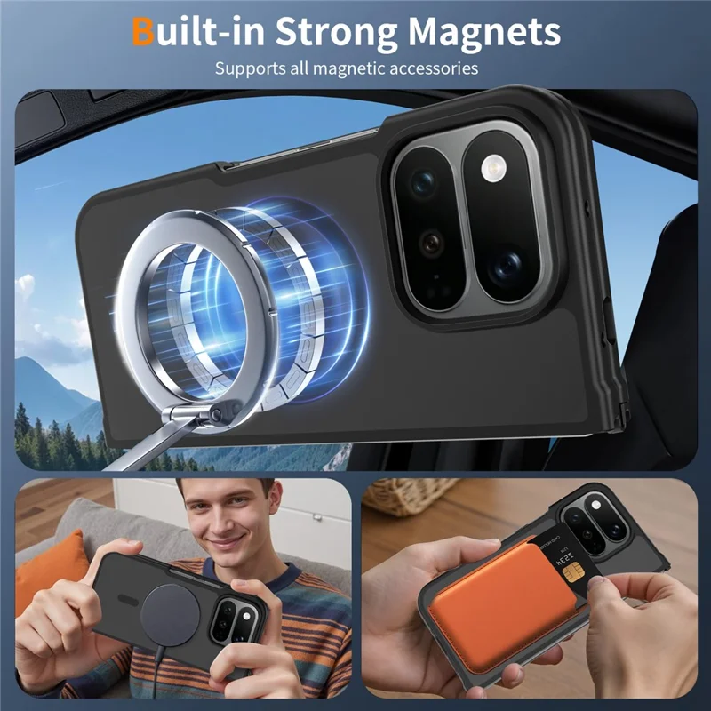 For Google Pixel 11 Pro Fold Magnetic Case TPU Frame Acrylic Back Phone Cover Skin Touch - Black