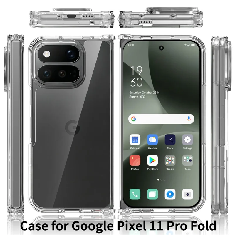 For Google Pixel 11 Pro Fold Case Anti-Scratch TPU + Acrylic Clear Back Phone Cover - Transparent