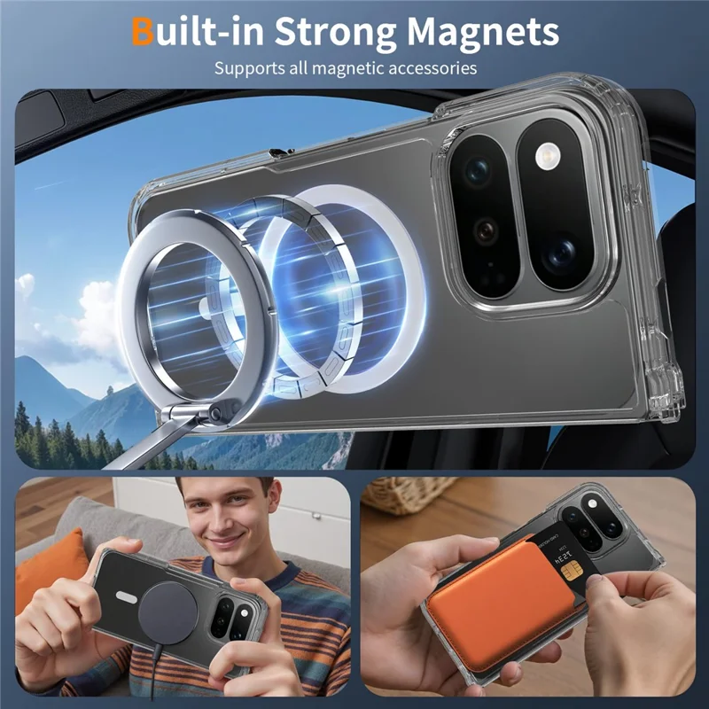 For Google Pixel 11 Pro Fold Magnetic Case 2.0mm Scratch Resistant TPU + PC Phone Cover - Transparent