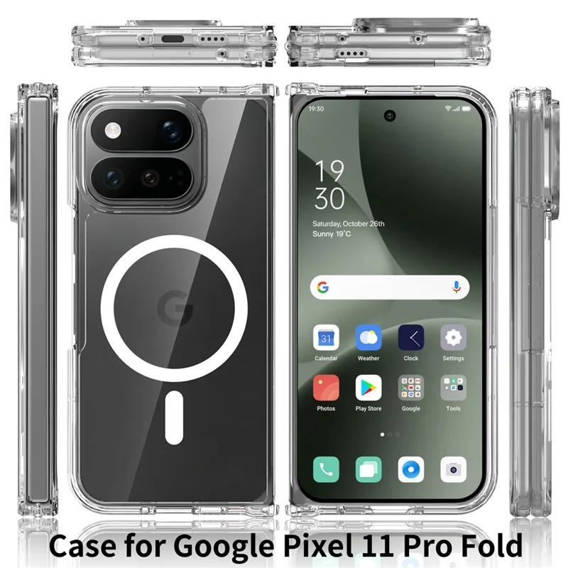 For Google Pixel 11 Pro Fold Magnetic Case 2.0mm Scratch Resistant TPU + PC Phone Cover - Transparent