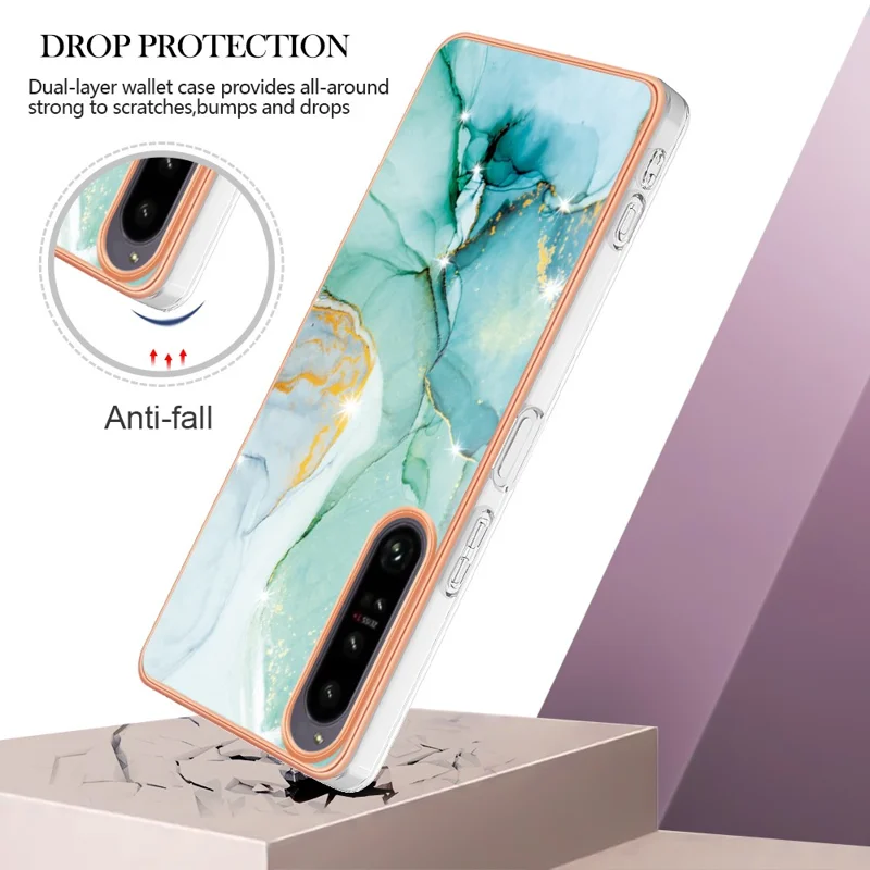For Sony Xperia 1 IV 5G TPU Case with IMD Marble Pattern Electroplated Back Cover - Green 003