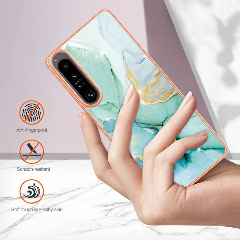 For Sony Xperia 1 IV 5G TPU Case with IMD Marble Pattern Electroplated Back Cover - Green 003