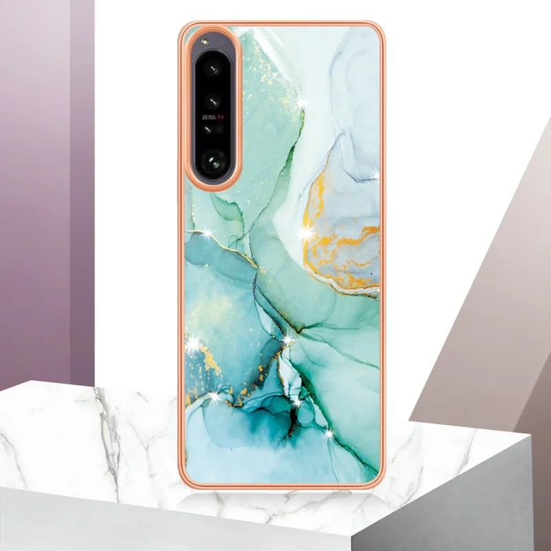 For Sony Xperia 1 IV 5G TPU Case with IMD Marble Pattern Electroplated Back Cover - Green 003
