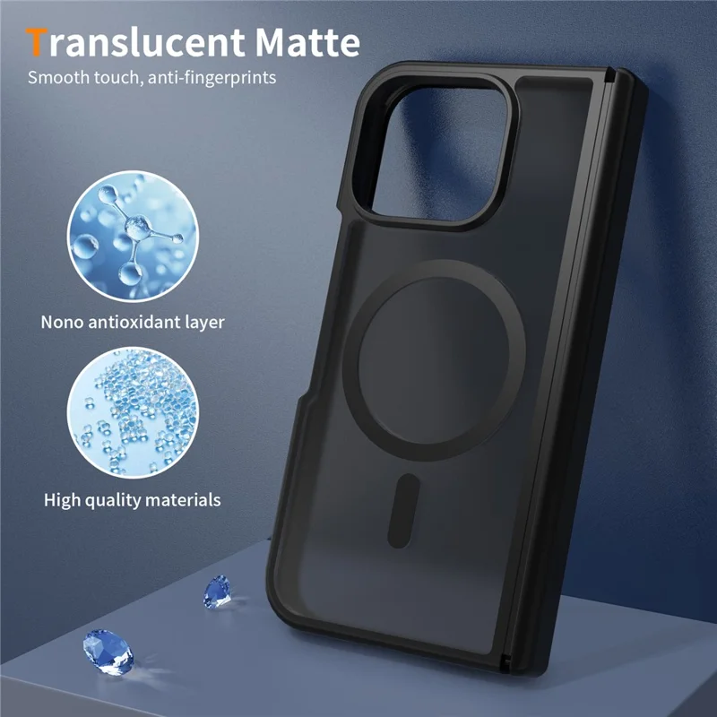 For Google Pixel 11 Pro Fold Magnetic Case Hinge Protection TPU + Acrylic Translucent Phone Cover with Front Frame - Black