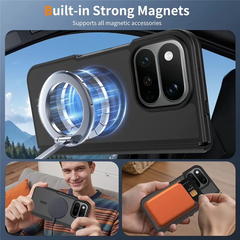 For Google Pixel 11 Pro Fold Magnetic Case Hinge Protection TPU + Acrylic Translucent Phone Cover with Front Frame - Black
