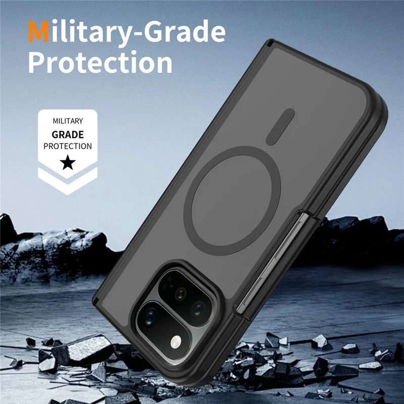 For Google Pixel 11 Pro Fold Magnetic Case Hinge Protection TPU + Acrylic Translucent Phone Cover with Front Frame - Black