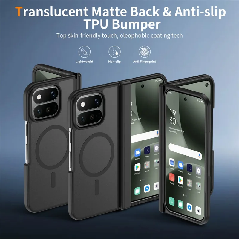 For Google Pixel 11 Pro Fold Magnetic Case Hinge Protection TPU + Acrylic Translucent Phone Cover with Front Frame - Black