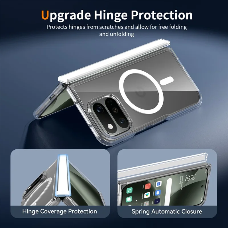 For Google Pixel 11 Pro Fold Magnetic Case Hinge Protection TPU + Acrylic Clear Phone Cover with Front Frame - Transparent