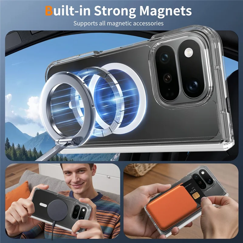For Google Pixel 11 Pro Fold Magnetic Case Hinge Protection TPU + Acrylic Clear Phone Cover with Front Frame - Transparent