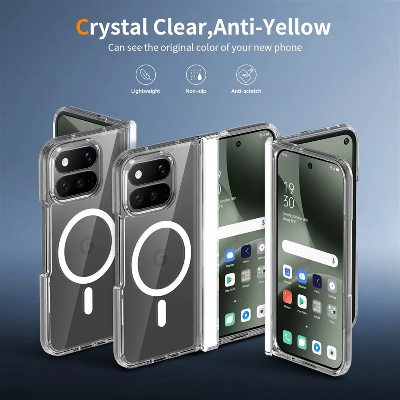 For Google Pixel 11 Pro Fold Magnetic Case Hinge Protection TPU + Acrylic Clear Phone Cover with Front Frame - Transparent