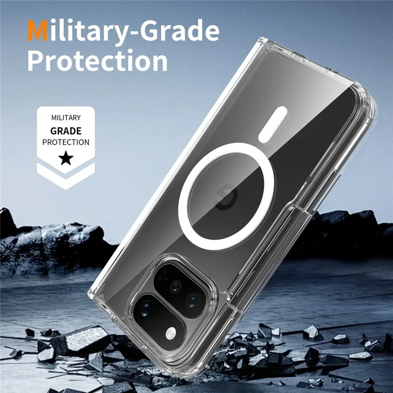 For Google Pixel 11 Pro Fold Magnetic Case Hinge Protection TPU + Acrylic Clear Phone Cover with Front Frame - Transparent