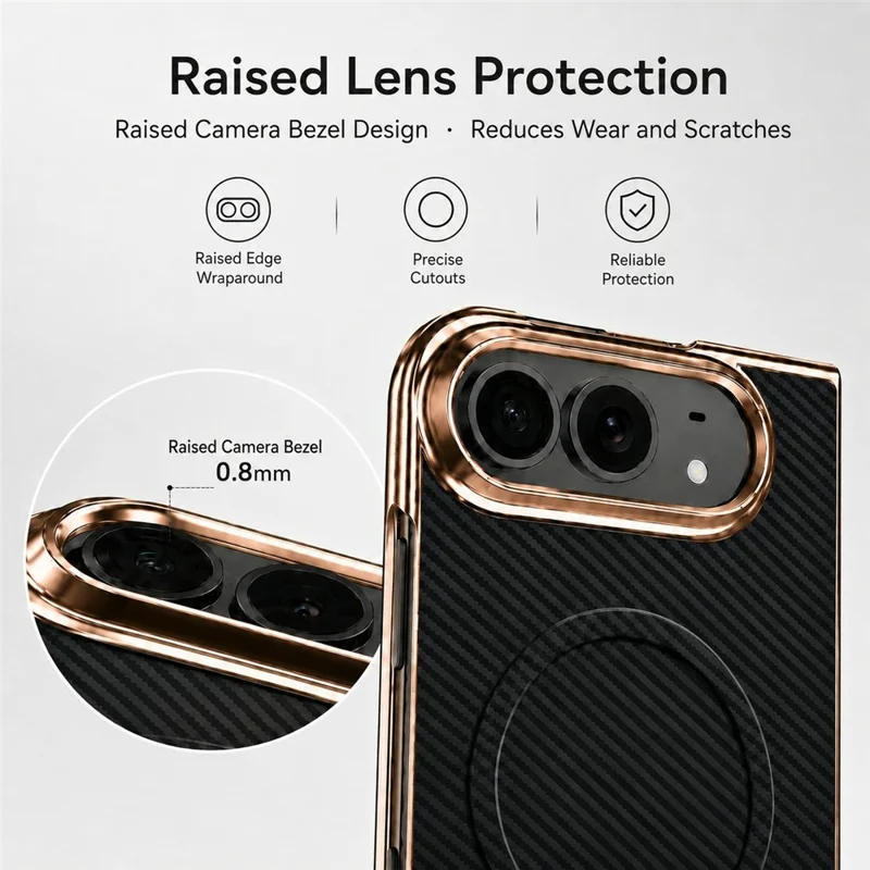 For iPhone Fold Magnetic Case Carbon Fiber Texture Leather + PC Electroplated Foldable Phone Cover with Screen Protector - Black
