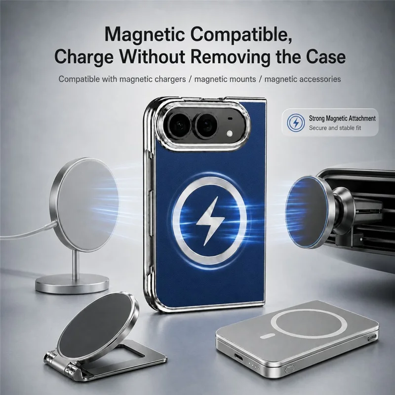 Für iPhone Fold Magnetisches Case Leder + PC Handy-Schutzhülle mit integriertem Displayschutz - Dunkelblau