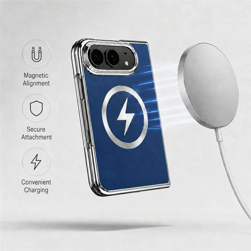 Für iPhone Fold Magnetisches Case Leder + PC Handy-Schutzhülle mit integriertem Displayschutz - Dunkelblau