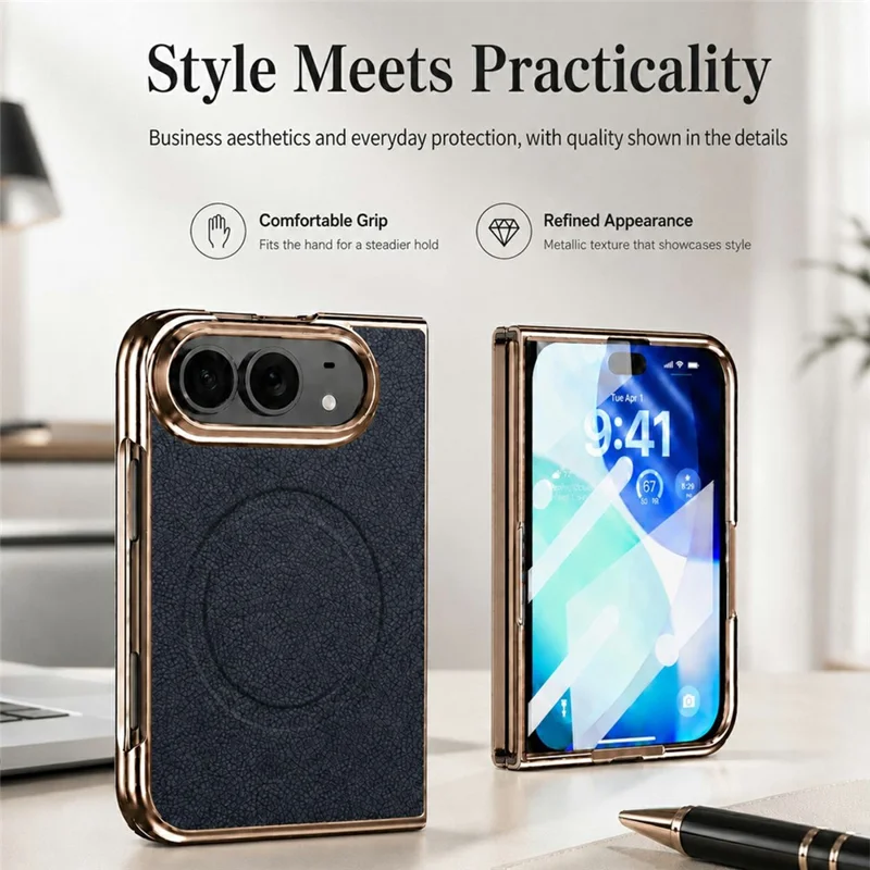 For iPhone Duo Magnetic Case with Tempered Glass Flim Litchi Texture Leather + PC Phone Cover - Black