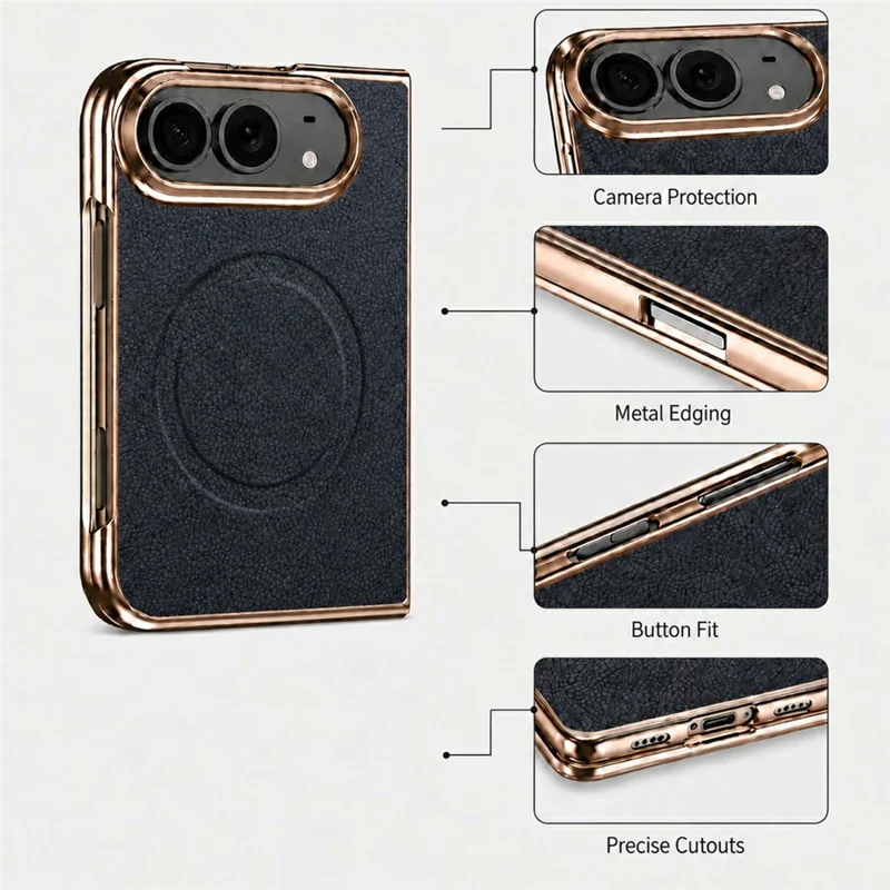 For iPhone Duo Magnetic Case with Tempered Glass Flim Litchi Texture Leather + PC Phone Cover - Black
