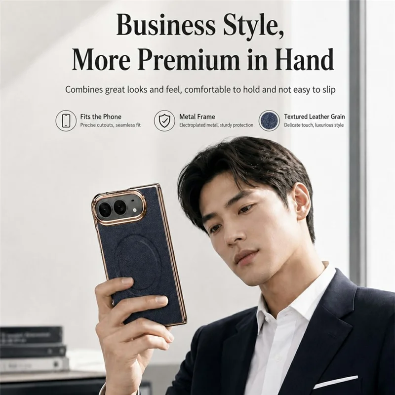For iPhone Duo Magnetic Case with Tempered Glass Flim Litchi Texture Leather + PC Phone Cover - Black