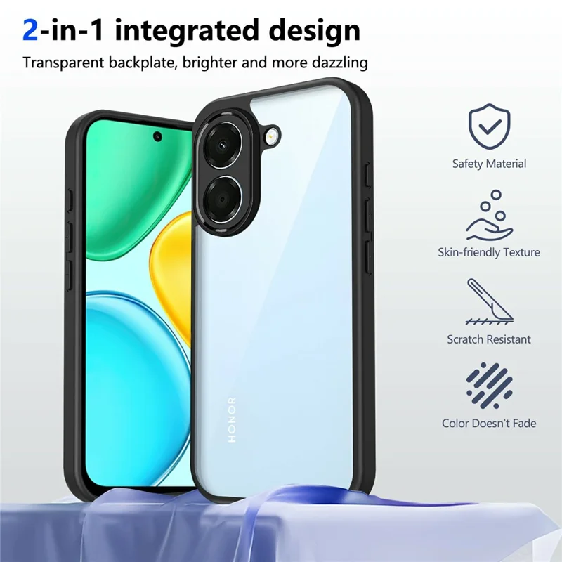 For Honor X7e 4G Case Matte Skin Touch Clear PC + TPU Shockproof Phone Back Cover - Black