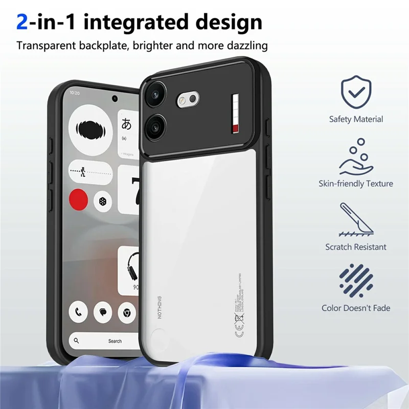 For Nothing Phone (4b) Case Matte Skin Touch Clear PC + TPU Shockproof Phone Back Cover - Black