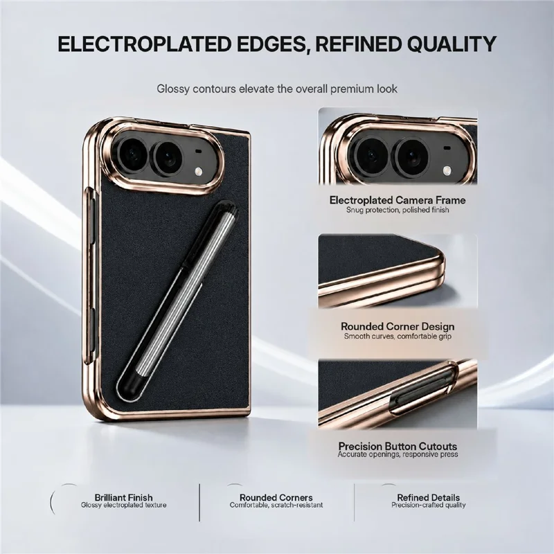 For iPhone Fold Case with Tempered Glass Flim / Stylus, Electroplating Leather + PC Phone Cover - Black