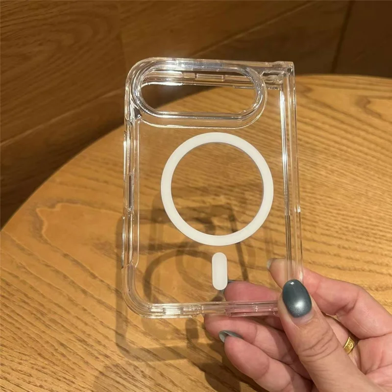 For iPhone Duo Magnetic Case TPU + Acrylic Folding Phone Anti Drop Cover - Transparent