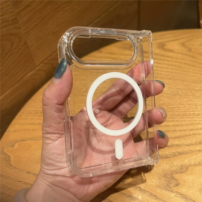 For iPhone Duo Magnetic Case TPU + Acrylic Folding Phone Anti Drop Cover - Transparent