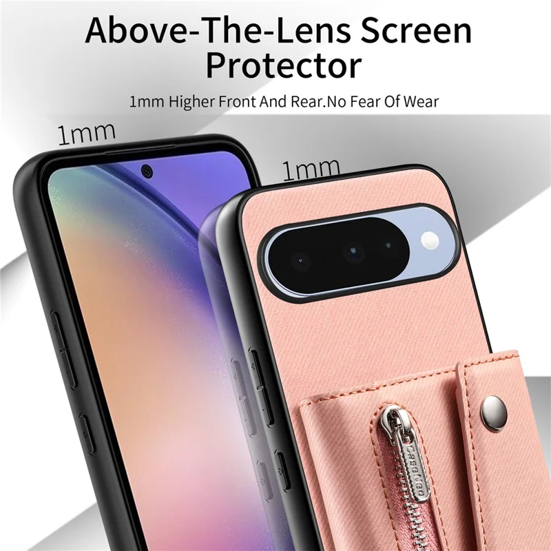 For Google Pixel 11 Magnetic Case Twill Cloth Texture PU Leather Phone Back Cover with Tri-fold Card Holder - Pink
