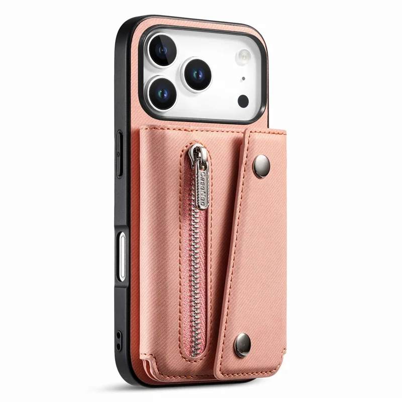 For iPhone 18 Pro Max  /  17 Pro Max Magnetic Case Twill Cloth Texture PU Leather Phone Back Cover with Tri-fold Card Holder - Pink