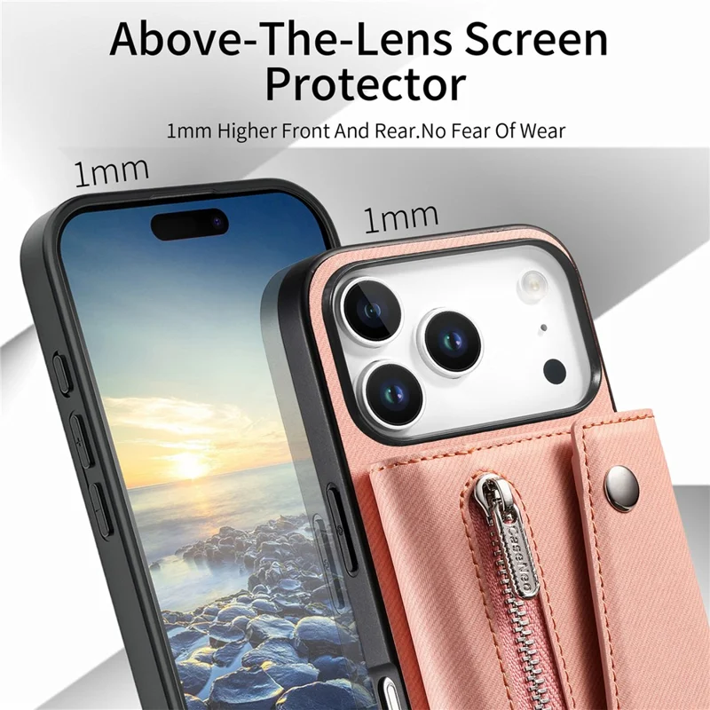 For iPhone 18 Pro Max  /  17 Pro Max Magnetic Case Twill Cloth Texture PU Leather Phone Back Cover with Tri-fold Card Holder - Pink