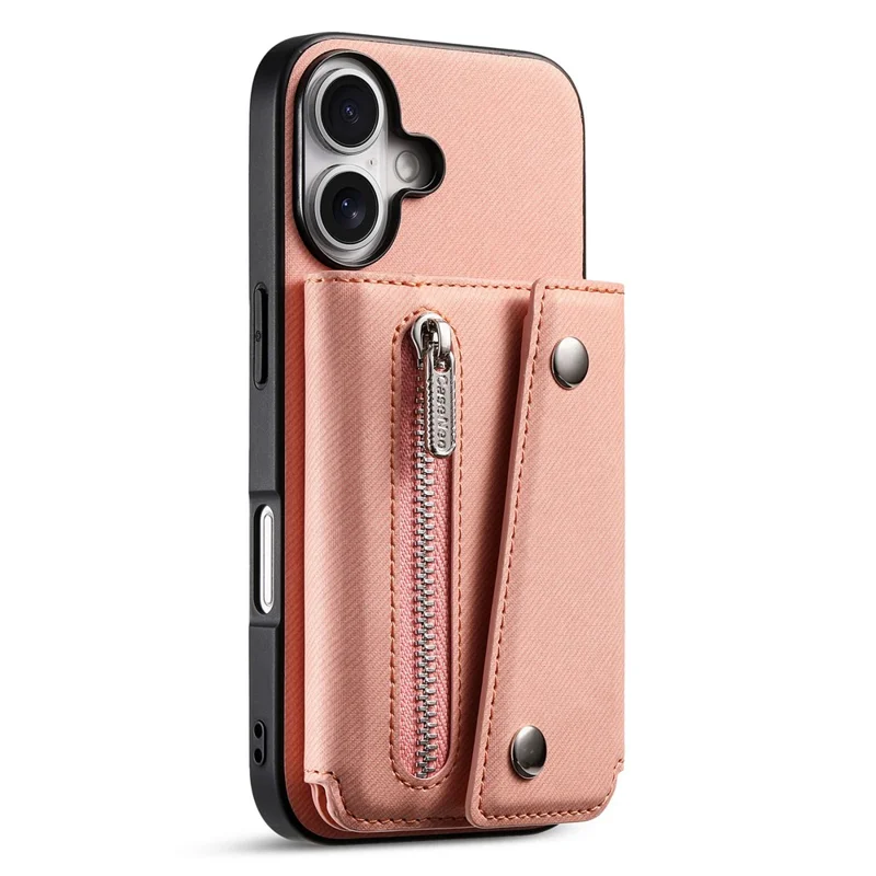 For iPhone 17 Magnetic Case Twill Cloth Texture PU Leather Phone Back Cover with Tri-fold Card Holder - Pink