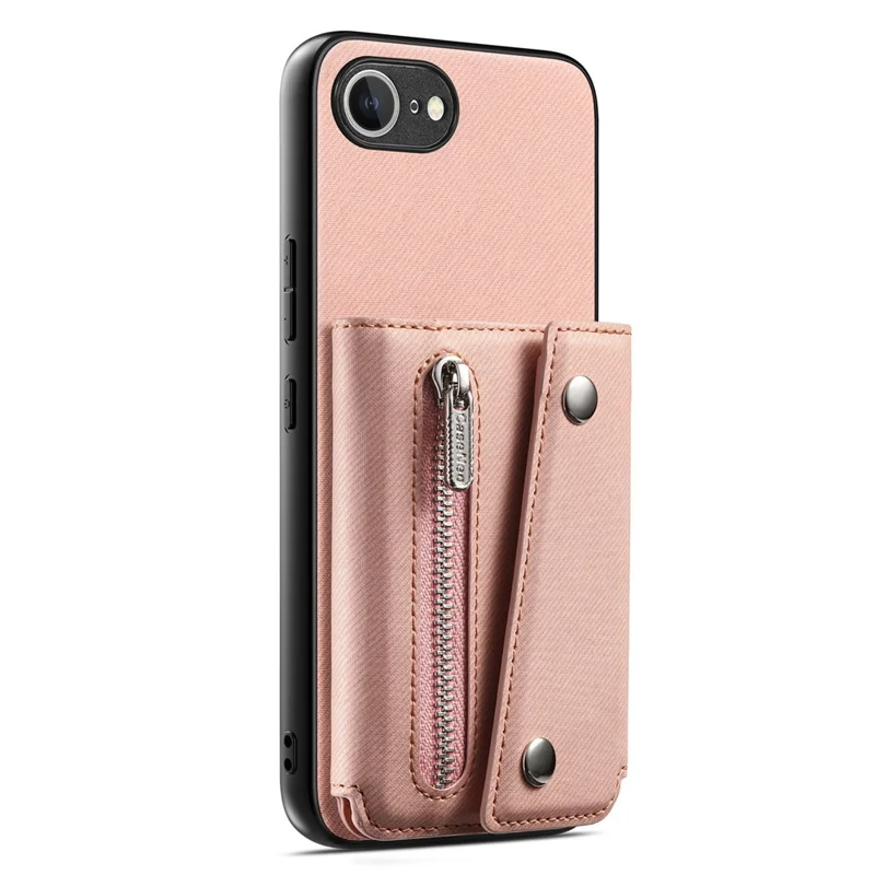 For iPhone 17e  /  16e Magnetic Case Twill Cloth Texture PU Leather Phone Back Cover with Tri-fold Card Holder - Pink