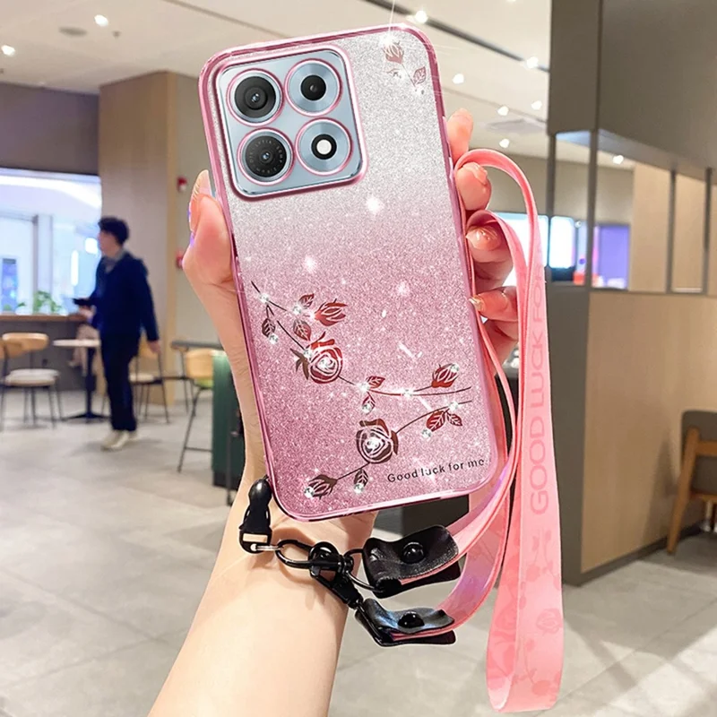 KADEM For Motorola Edge 70 Max 5G Case Flower Pattern TPU Gradient Phone Cover with Lanyards - Pink