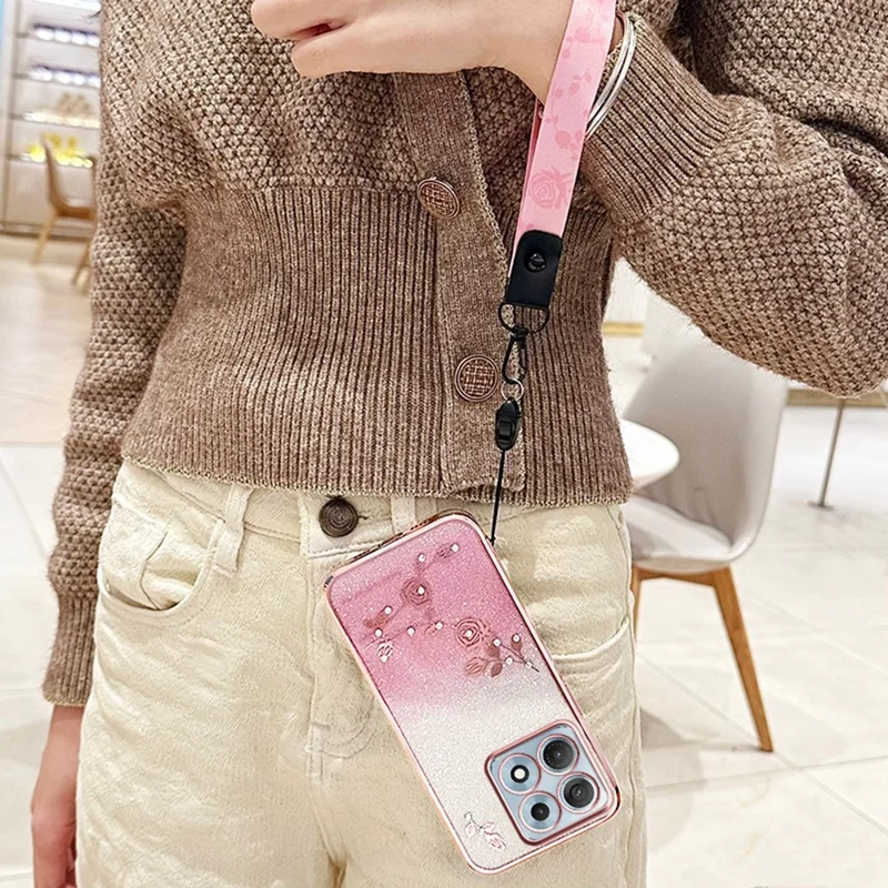 KADEM For Motorola Edge 70 Max 5G Case Flower Pattern TPU Gradient Phone Cover with Lanyards - Pink