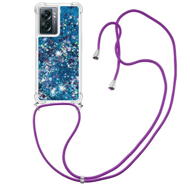YB Quicksand Series-4 Per OnePlus Nord N300 5G / Oppo A57 (2022) 5G / A77 5G / Realme Q5i / Narzo 50 5G / V23 Coperchio TPU Morbido da 5G Quicksands Case di Telefonia Con Cordino - Blu / Cuori