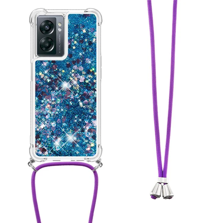 YB Quicksand Series-4 Per OnePlus Nord N300 5G / Oppo A57 (2022) 5G / A77 5G / Realme Q5i / Narzo 50 5G / V23 Coperchio TPU Morbido da 5G Quicksands Case di Telefonia Con Cordino - Blu / Cuori
