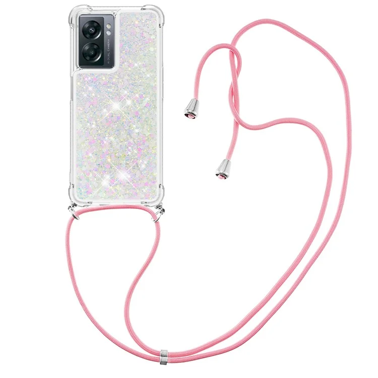 For OnePlus Nord N300 5G / Oppo A57 (2022) 5G / A77 5G / Realme Q5i / Narzo 50 5G / V23 5G TPU Case Quicksand with Lanyard - Laser  /  Hearts