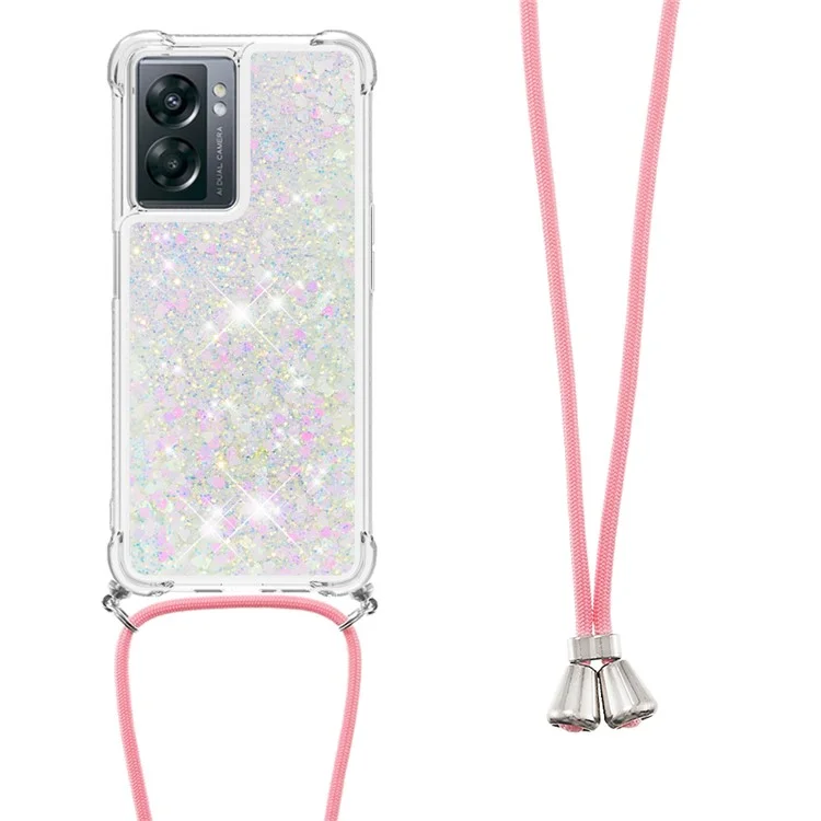 For OnePlus Nord N300 5G / Oppo A57 (2022) 5G / A77 5G / Realme Q5i / Narzo 50 5G / V23 5G TPU Case Quicksand with Lanyard - Laser  /  Hearts