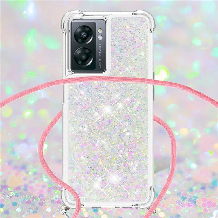 For OnePlus Nord N300 5G / Oppo A57 (2022) 5G / A77 5G / Realme Q5i / Narzo 50 5G / V23 5G TPU Case Quicksand with Lanyard - Laser  /  Hearts