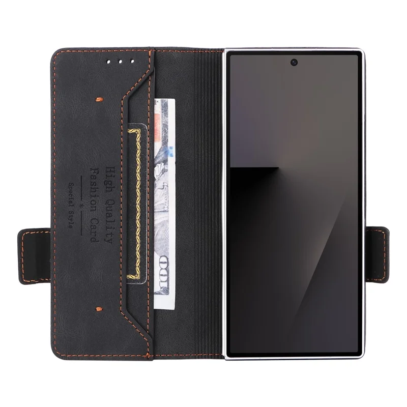 For Samsung Galaxy Z Fold8 Ultra Case Leather Wallet Flip Phone Cover with Hardware Decor - Black