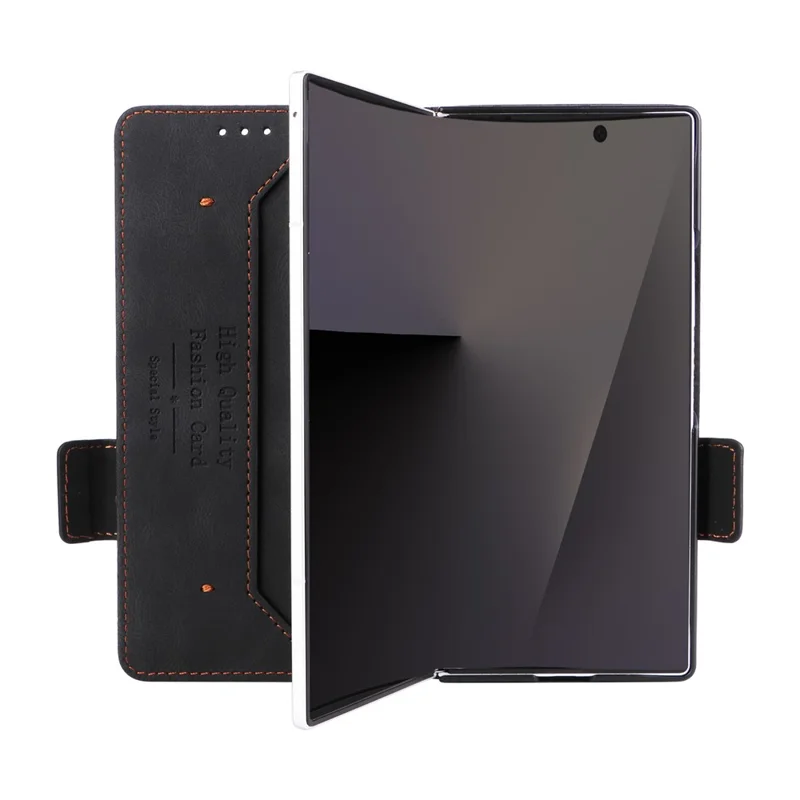For Samsung Galaxy Z Fold8 Ultra Case Leather Wallet Flip Phone Cover with Hardware Decor - Black