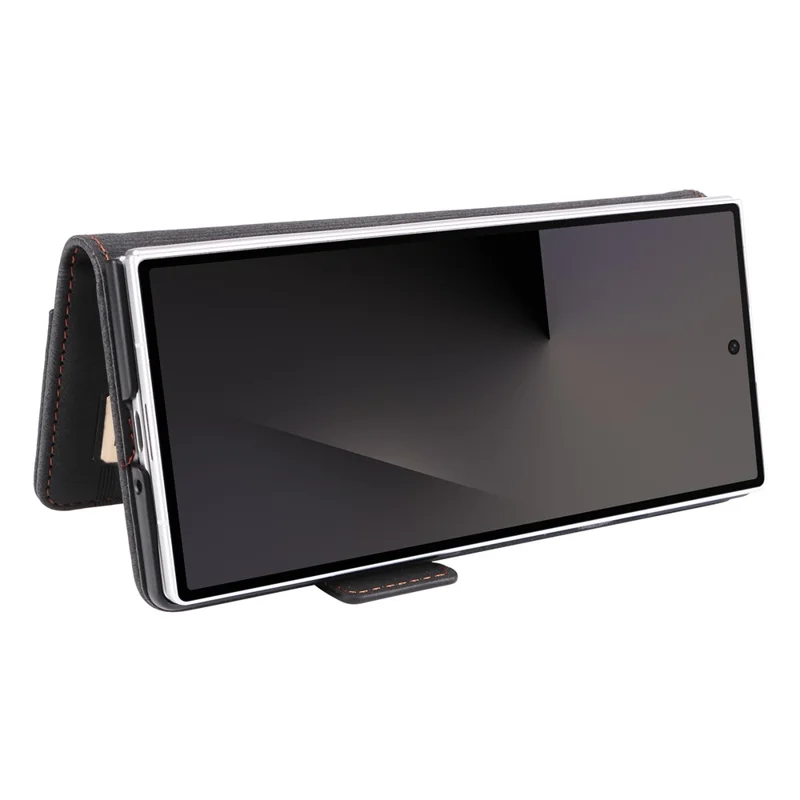 For Samsung Galaxy Z Fold8 Ultra Case Leather Wallet Flip Phone Cover with Hardware Decor - Black