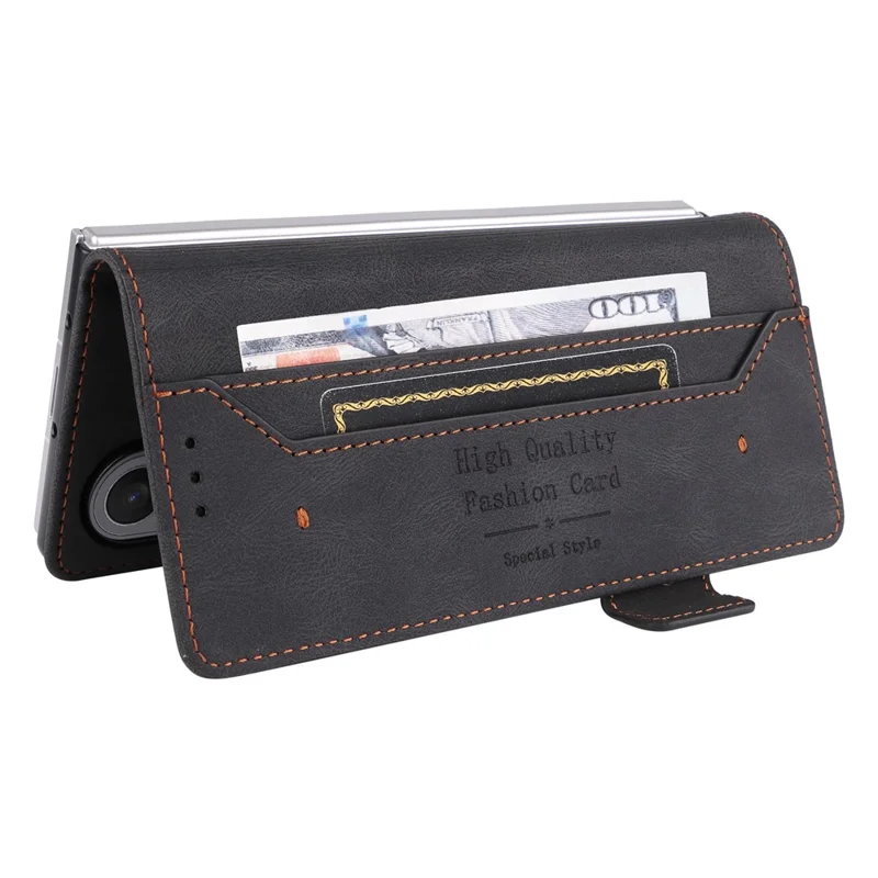 For Samsung Galaxy Z Fold8 Ultra Case Leather Wallet Flip Phone Cover with Hardware Decor - Black